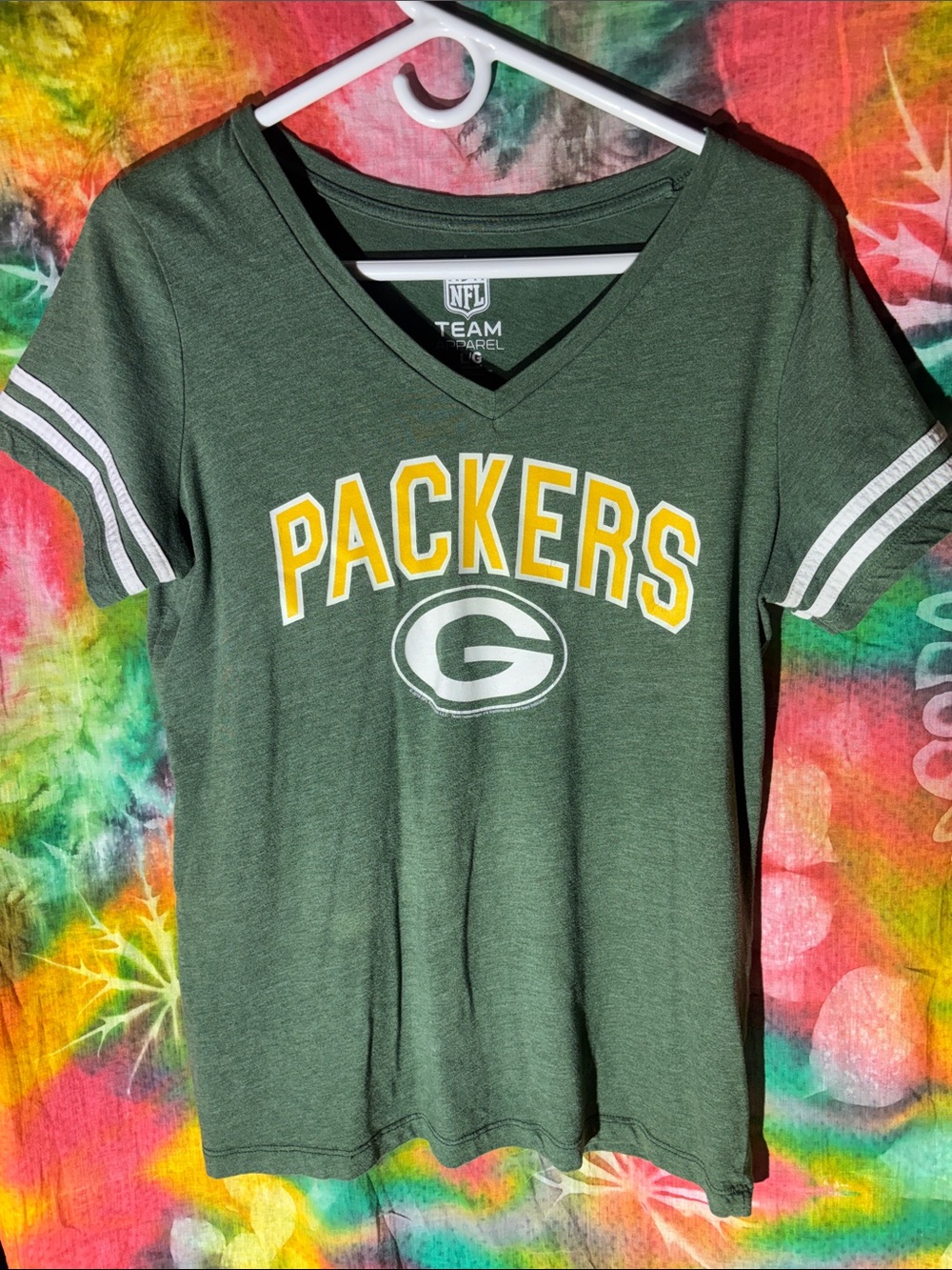 NFL Green Packers V-Neck Tee with Yellow Lettering